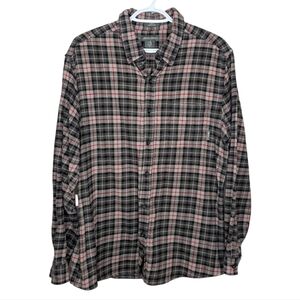 Eddie Bauer Classic Fit Mens M Red Grey Black Plaid Flannel Button Down Shirt